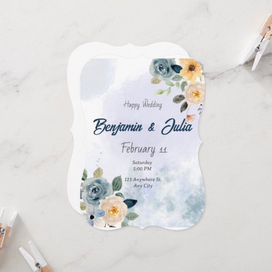 ラブリーダスティブルーイエロー結婚フローラ カード (正面/裏面インサイチュ)