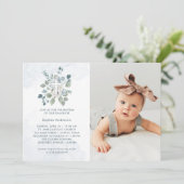 ラブリーダスティブルーウォーターカラーフローラフォトバプテスマ 招待状 (スタンド正面)