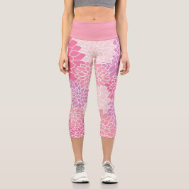 ラブリーダリアピンクパープルボタニカルフローラ カプリレギンス