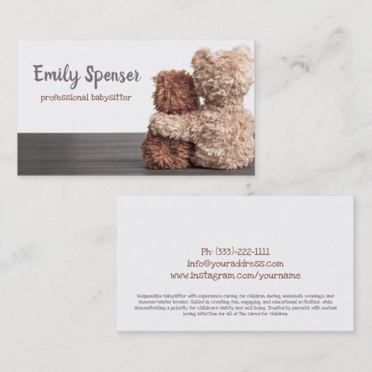ラブリーテディベアーベビーシッター&チャイルドケアカード 名刺 (正面/裏面)