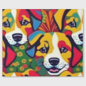 ラブリードッグカラフルドッグペットバイブラッピング紙 ラッピングペーパー (フラット)