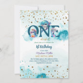 ラブリードルフィンかわいいベビーガール1stバースデーインビタット 招待状 (正面)