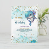 ラブリードルフィンかわいいベビーガール1stバースデーインビタット 招待状 (スタンド正面)