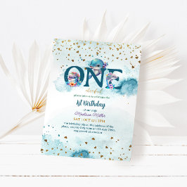 ラブリードルフィンかわいいベビーガール1stバースデーインビタット 招待状