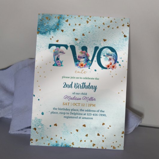 ラブリードルフィンかわいいベビーガール2nd誕生日 招待状