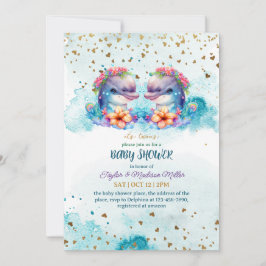 ラブリードルフィンカワイツイン男の赤ちゃんシャワー 招待状