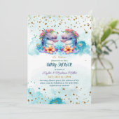 ラブリードルフィンカワイツイン男の赤ちゃんシャワー 招待状 (スタンド正面)