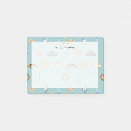 ラブリーニューヨークシティパターンターコイズグリーンネーム ポストイット (正面)