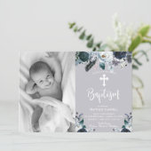 ラブリーネイビーブルーバラフローラバプテスマ招待状 シーズンカード (スタンド正面)