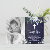 ラブリーネイビーブルーフローラバプテスマサンキューカード サンキューカード (スタンド正面)
