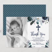 ラブリーネイビーブルーフローラバプテスマサンキューカード サンキューカード (正面/裏面)