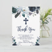 ラブリーネイビーブルーフローラバプテスマサンキューカード サンキューカード (スタンド正面)