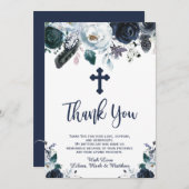 ラブリーネイビーブルーフローラバプテスマサンキューカード サンキューカード (正面/裏面)