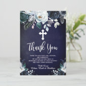 ラブリーネイビーブルーフローラバプテスマサンキューカード サンキューカード (スタンド正面)