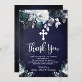 ラブリーネイビーブルーフローラバプテスマサンキューカード サンキューカード (正面/裏面)