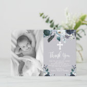 ラブリーネイビーブルーフローラバプテスマサンキューカード サンキューカード (スタンド正面)