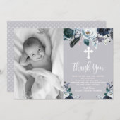 ラブリーネイビーブルーフローラバプテスマサンキューカード サンキューカード (正面/裏面)