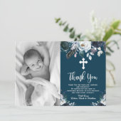 ラブリーネイビーブルーフローラバプテスマサンキューカード サンキューカード (スタンド正面)