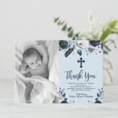 ラブリーネイビーブルーフローラバプテスマサンキューカード サンキューカード (スタンド正面)