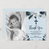 ラブリーネイビーブルーフローラバプテスマサンキューカード サンキューカード (正面/裏面)