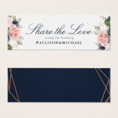 ラブリーネイビー&赤面フローラ結婚のハッシュタグカード (正面&裏面)