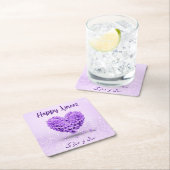 ラブリーハッピーノーズパープルヒアシンスハートブーケ スクエアペーパーコースター (インサイチュ)