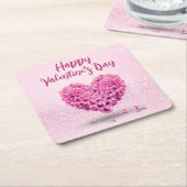 ラブリーハッピーバレンタインデーピンクヒヤシンスハート スクエアペーパーコースター (アングル)