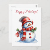 ラブリーハッピーホリデイズ雪だるまウォーターカラーアートワーク ポストカード (正面/裏面)