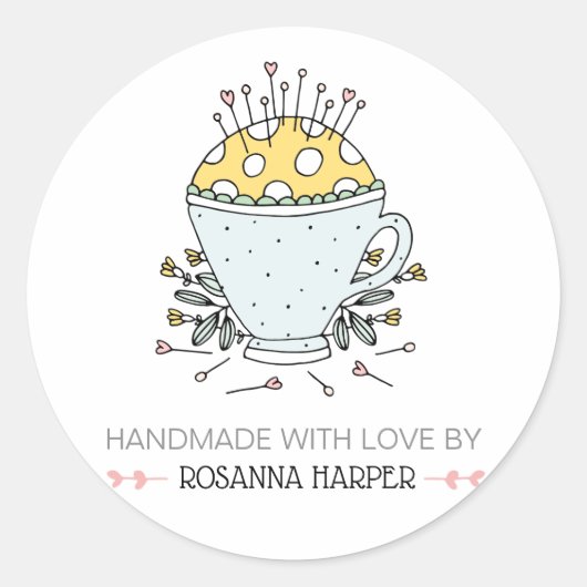 ラブリーハンドドロードピンクシオンキルター裁縫ビズ ラウンドシール (正面)