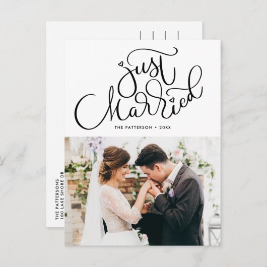 ラブリーハンドレタたった今結婚しました結婚写真 案内ポストカード (正面/裏面)