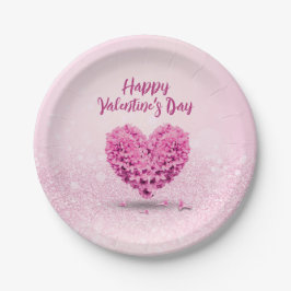 ラブリーハートハッピーバレンタインデーピンクヒヤシンス ペーパープレート