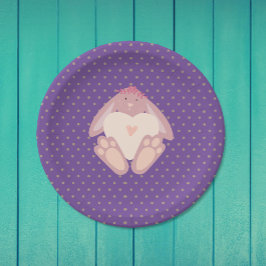 ラブリーバニーとハートパープルバースデーパーティー ペーパープレート