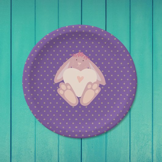 ラブリーバニーとハートパープルバースデーパーティー ペーパープレート