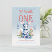 ラブリーバニーボーイガールフローラ誕生日水彩 招待状 (スタンド正面)