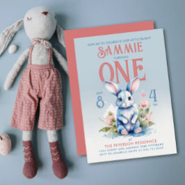 ラブリーバニーボーイガールフローラ誕生日水彩 招待状