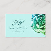 ラブリーバラプレーンティール（緑がかった色）ホワイトイニシャルQRコード 名刺 (正面)