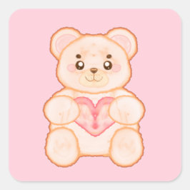 ラブリーバレンタインデイベアwith赤いハート スクエアシール