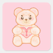 ラブリーバレンタインデイベアwith赤いハート スクエアシール (正面)