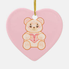 ラブリーバレンタインデイベアwith赤いハート セラミックオーナメント