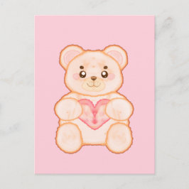 ラブリーバレンタインデイベアwith赤いハート ポストカード
