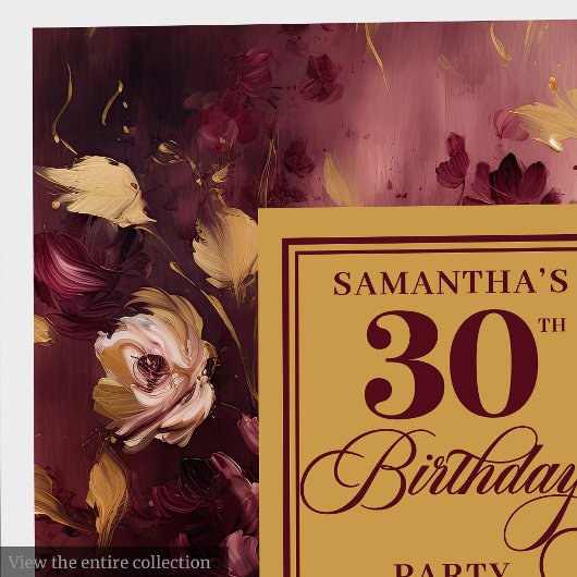 ラブリーバーガンディ赤面金ゴールド30thバースデーナプキンズ スタンダードカクテルナプキン