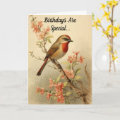 ラブリーバードヴィンテージ誕生日グリーティングカード カード (黄色い花)