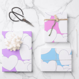 ラブリーパステルカラーズウィズビッグホワイトハート  ラッピングペーパーシート
