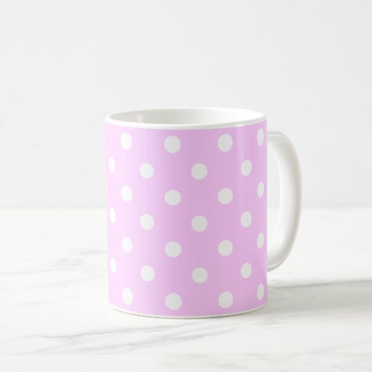 ラブリーパステルピンク色と白い水玉模様 コーヒーマグカップ (正面右)