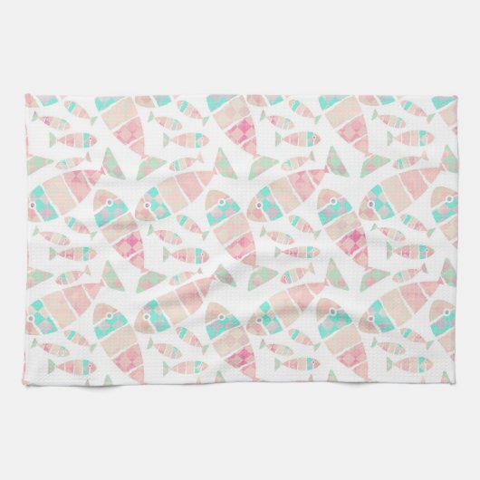 ラブリーパステル航海の魚の水のカラーパターン | キッチンタオル (横)