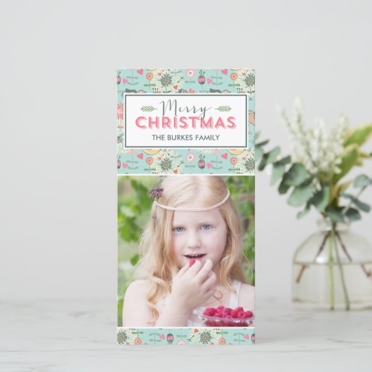 ラブリーパターンクリスマスホリデーフォトカード シーズンカード (スタンド正面)