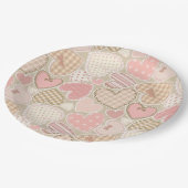 ラブリーパッチワークキルトパターンピンクハート弓 ペーパープレート (アングル)