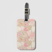 ラブリーパッチワークキルトパターンピンクハート弓 ラゲッジタグ (正面縦)