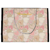 ラブリーパッチワークキルトパターンピンクハート弓 ラージペーパーバッグ (裏面)
