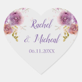 ラブリーパープルウォーター色のフローラ結婚ズ ハートシール